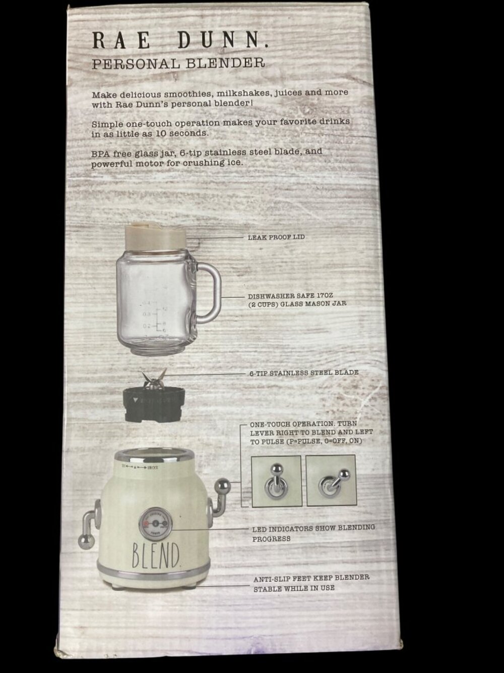 Rae Dunn Personal Blender 17oz Glass Mason Jar - New In Box - Picture 3 of 3
